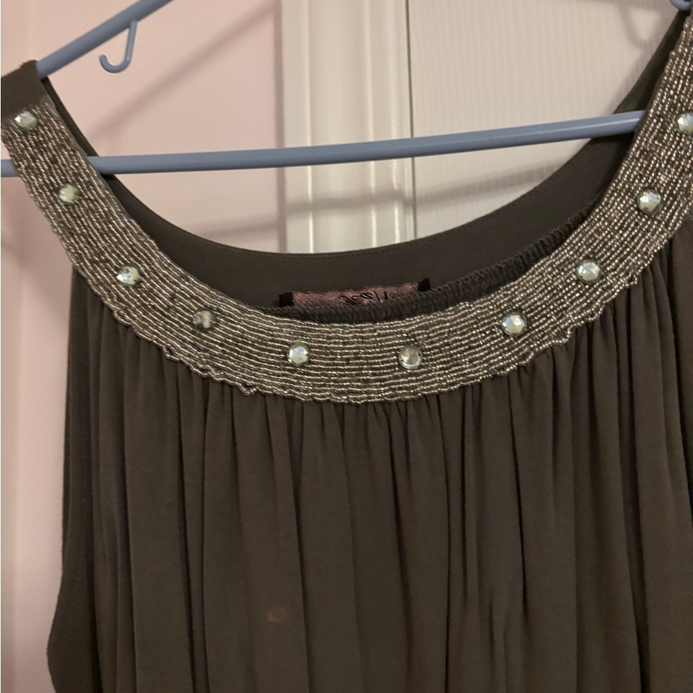 Embellished Brown Sleeveless Top